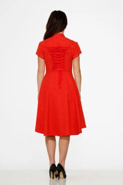 Red Jacquard Battalion Swing Dress -Sway & Shine Fashion Sales Store 10276 Red Jacquard HiLo Dress 12