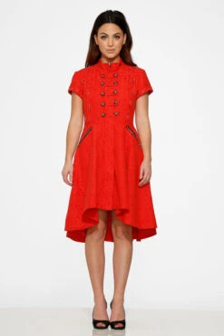 Red Jacquard Battalion Swing Dress -Sway & Shine Fashion Sales Store 10276 Red Jacquard HiLo Dress 4