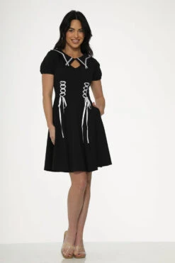 Black & White Trim Gothic Swing Dress 10 Black & White Trim Gothic Swing Dress -Sway & Shine Fashion Sales Store 10481 Black White Trim Gothic Dress 18