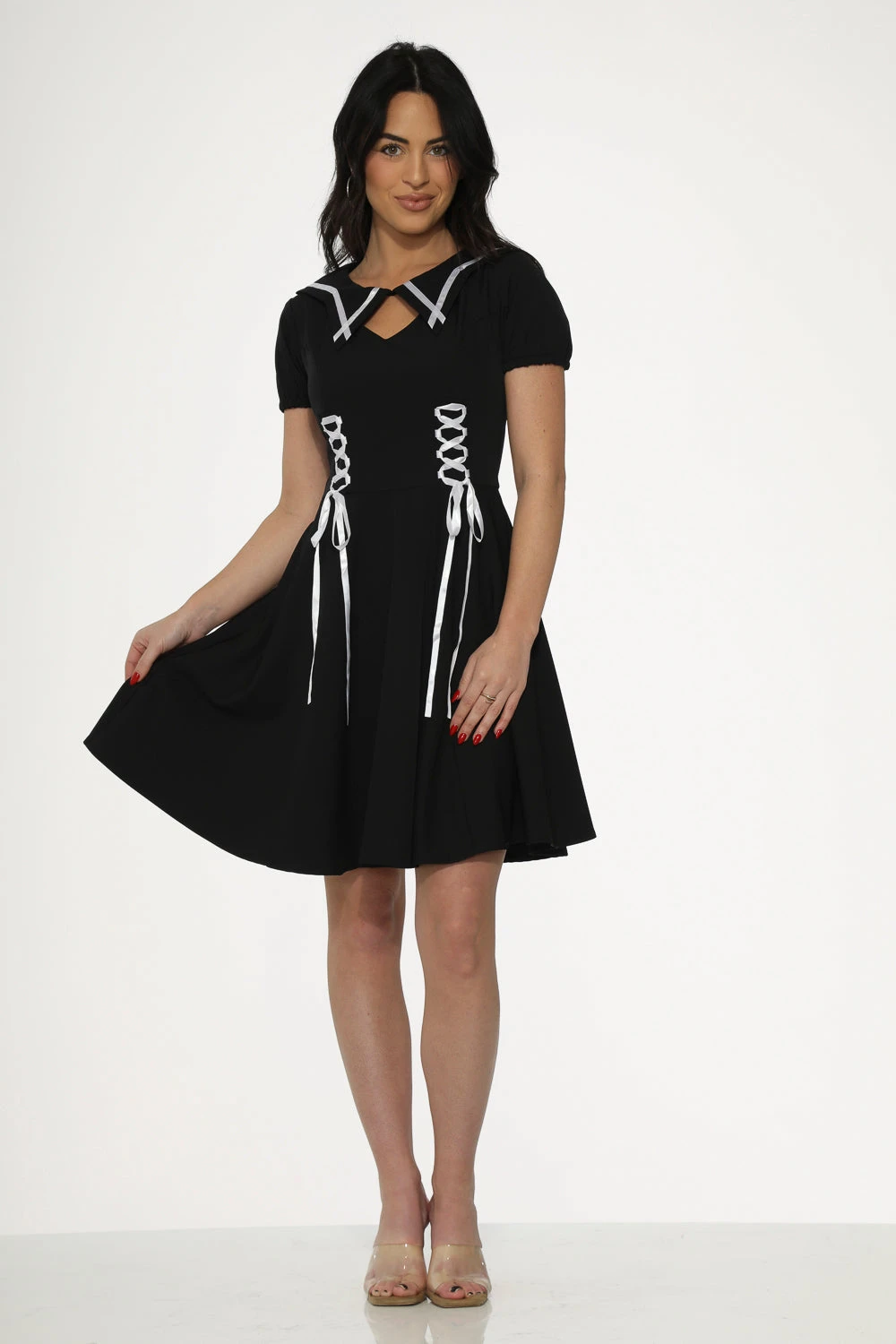 Black & White Trim Gothic Swing Dress 3 Black & White Trim Gothic Swing Dress - Image 3