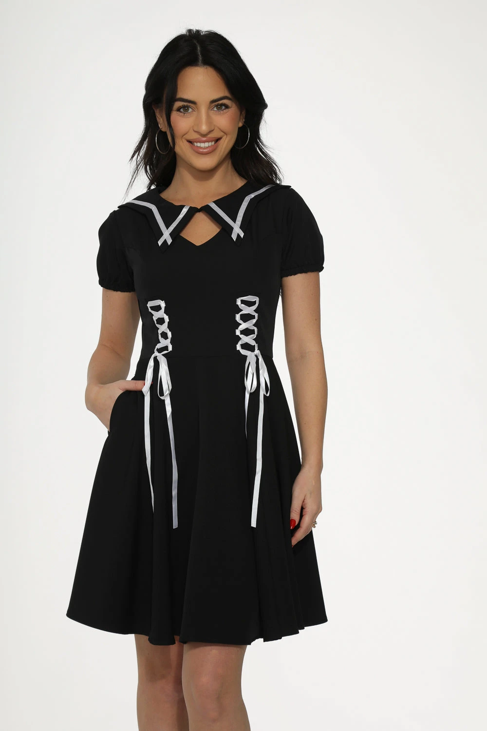 Black & White Trim Gothic Swing Dress 5 Black & White Trim Gothic Swing Dress - Image 5