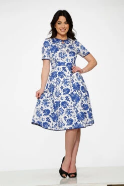 White & Blue China Doll Swing Dress -Sway & Shine Fashion Sales Store 20560 White Blue Floral Dress 7