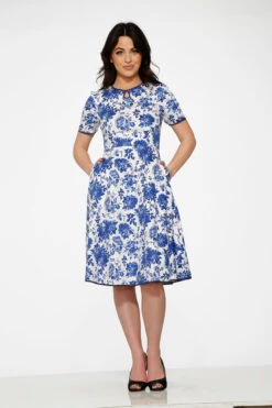 White & Blue China Doll Swing Dress -Sway & Shine Fashion Sales Store 20560 White Blue Floral Dress 8