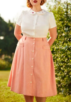 Effortless Feature A-Line Skirt -Sway & Shine Fashion Sales Store 206343 peach chambray 11