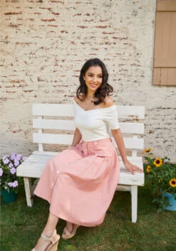 Effortless Feature A-Line Skirt -Sway & Shine Fashion Sales Store 206343 peach chambray 4