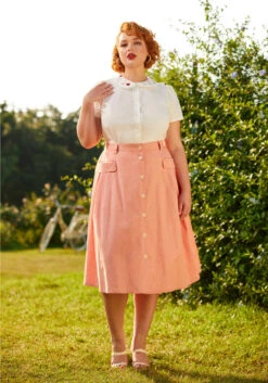 Effortless Feature A-Line Skirt -Sway & Shine Fashion Sales Store 206343 peach chambray 9