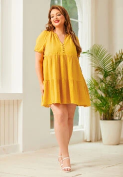 Sunshine Serenade Babydoll Dress -Sway & Shine Fashion Sales Store 206411 GOLD NUGGET PLUS 2