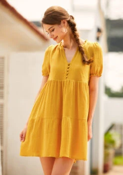 Sunshine Serenade Babydoll Dress -Sway & Shine Fashion Sales Store 206411 gold nugget 2Large