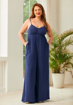 Blossom Bliss Jumpsuit 22 Blossom Bliss Jumpsuit -Sway & Shine Fashion Sales Store 206412 NVY PLUS 1
