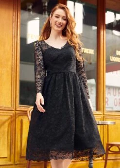 Dramatic Performance Lace Dress -Sway & Shine Fashion Sales Store 206743 BLK 4