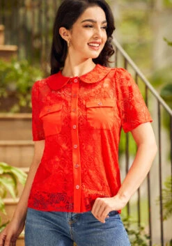 Heart Throb Button-Up Top -Sway & Shine Fashion Sales Store 206776 fiery red heart lace 3