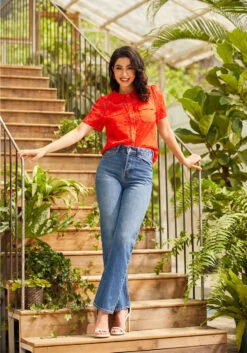 Heart Throb Button-Up Top -Sway & Shine Fashion Sales Store 206776 fiery red heart lace 4