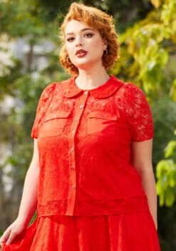 Heart Throb Button-Up Top -Sway & Shine Fashion Sales Store 206776 fiery red heart lace 5