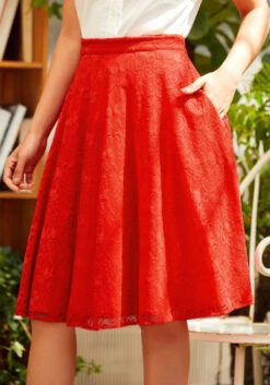 All Around Me Circle Skirt -Sway & Shine Fashion Sales Store 206777 fiery red heart lace 3