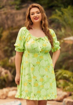 Picnic In Paradise Babydoll Dress -Sway & Shine Fashion Sales Store 207252 lgrn plus hp 3