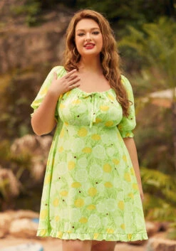 Picnic In Paradise Babydoll Dress -Sway & Shine Fashion Sales Store 207252 lgrn plus hp 4