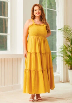 Glimmering Goddess Maxi Dress -Sway & Shine Fashion Sales Store 207253 GOLD NUGGET PLUS 1