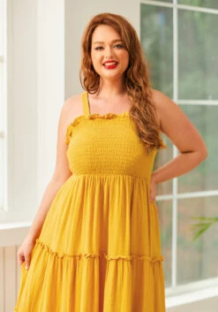 Glimmering Goddess Maxi Dress -Sway & Shine Fashion Sales Store 207253 GOLD NUGGET PLUS 5