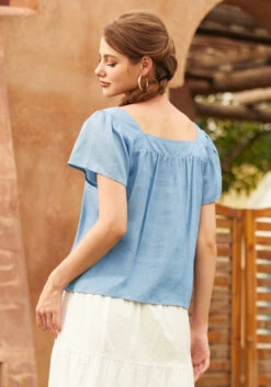 Fit To Be Tied Chambray Blouse 8 Fit To Be Tied Chambray Blouse -Sway & Shine Fashion Sales Store 207311 chambray 3