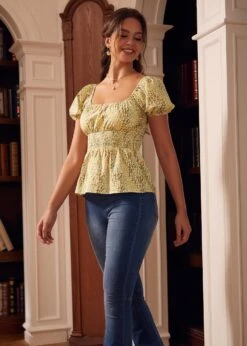 Candlelit Café Peplum Blouse -Sway & Shine Fashion Sales Store 207401 CREAM MULTI HP 3