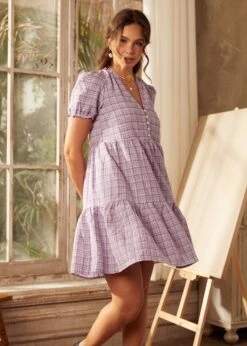 Soft Serenade Babydoll Dres -Sway & Shine Fashion Sales Store 207427 PURPLE PLAID 4