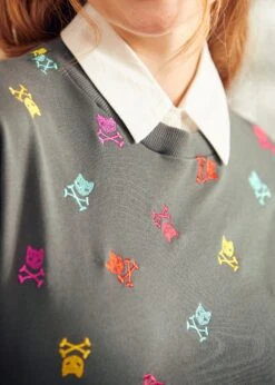 Drive-In Diva Collar Sweatshirt 11 Drive-In Diva Collar Sweatshirt -Sway & Shine Fashion Sales Store 207555 DARKGRYSKULLPR 7