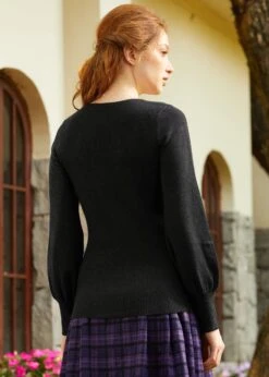 Sock Hop Sensation Long Sleeve Scoopneck Top -Sway & Shine Fashion Sales Store 207664 CHARCOAL 3