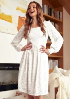 Dazzling In The Discotheque Scoop Neck Dress -Sway & Shine Fashion Sales Store 207716 Cream 5