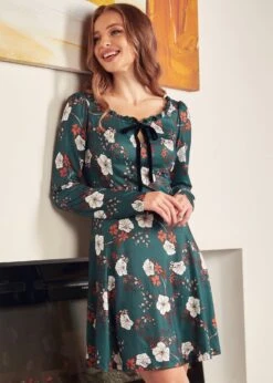 Woodstock Wanderer Scoopneck Fit & Flare Dress -Sway & Shine Fashion Sales Store 207718 GreenFloral 6copy
