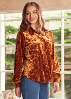 Reveling In The Retro Button Down Shirt -Sway & Shine Fashion Sales Store 207731 Gold 2