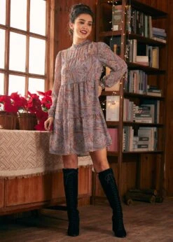 Belle Époque Balloon Sleeve Dress 8 Belle Époque Balloon Sleeve Dress -Sway & Shine Fashion Sales Store 207739 LavendarPaisley 1