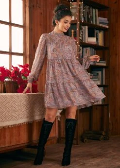 Belle Époque Balloon Sleeve Dress 9 Belle Époque Balloon Sleeve Dress -Sway & Shine Fashion Sales Store 207739 LavendarPaisley 2