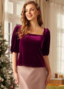 Saturday Night Sensation Balloon Sleeve Top -Sway & Shine Fashion Sales Store 207764 Burgandy 4