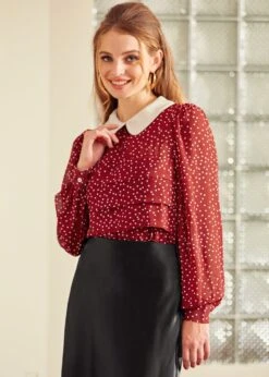 Essence Of Every Era Pan Collar Blouse -Sway & Shine Fashion Sales Store 207785 BURGUNDY 2