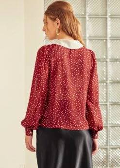 Essence Of Every Era Pan Collar Blouse -Sway & Shine Fashion Sales Store 207785 BURGUNDY 3