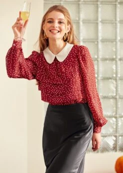 Essence Of Every Era Pan Collar Blouse -Sway & Shine Fashion Sales Store 207785 BURGUNDY 5