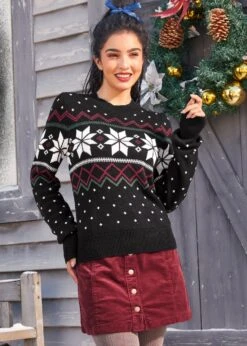 Whimsical Winter Puff Shoulder Sweater -Sway & Shine Fashion Sales Store 207853 BLK 4