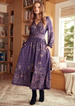 Goldie Hour V-Neck Midi Dress -Sway & Shine Fashion Sales Store 207898 Purple 4