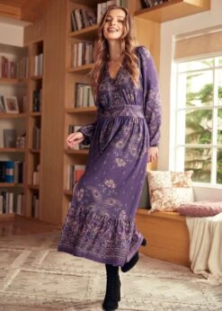 Goldie Hour V-Neck Midi Dress -Sway & Shine Fashion Sales Store 207898 Purple 5