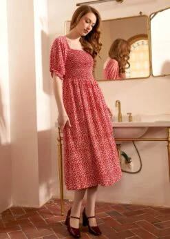 Lilting Love Short Sleeve Babydoll Dress 14 Lilting Love Short Sleeve Babydoll Dress -Sway & Shine Fashion Sales Store 207979 RED 2