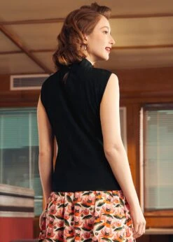 Retro Rendezvous Tie-Neck Top -Sway & Shine Fashion Sales Store 207996 BLK 3