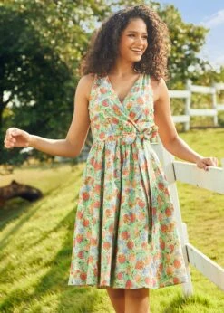 Vibrant Charm Faux-Wrap Dress -Sway & Shine Fashion Sales Store 208070 GRNREDRUSTBLUESAGE 4