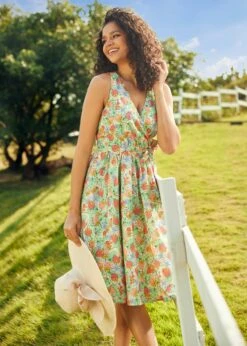 Vibrant Charm Faux-Wrap Dress -Sway & Shine Fashion Sales Store 208070 GRNREDRUSTBLUESAGE 5