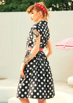 A Cult Classic Cap Cleeve Belted Dress -Sway & Shine Fashion Sales Store 208078 BLKWHTPOLKADOT 3