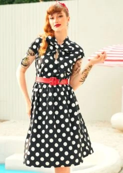 A Cult Classic Cap Cleeve Belted Dress -Sway & Shine Fashion Sales Store 208078 BLKWHTPOLKADOT 4