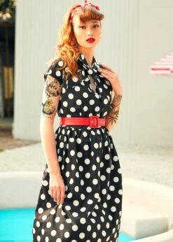 A Cult Classic Cap Cleeve Belted Dress -Sway & Shine Fashion Sales Store 208078 BLKWHTPOLKADOT 6