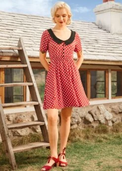 Dottie Delight Collared Dress -Sway & Shine Fashion Sales Store 208085 REDPOLKADOT 1