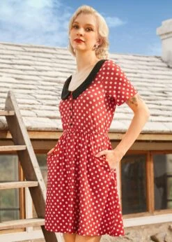 Dottie Delight Collared Dress -Sway & Shine Fashion Sales Store 208085 REDPOLKADOT 2