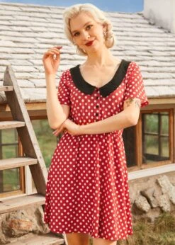 Dottie Delight Collared Dress -Sway & Shine Fashion Sales Store 208085 REDPOLKADOT 4