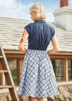 Gingham Grace Bow Dress -Sway & Shine Fashion Sales Store 208133 BLU 3